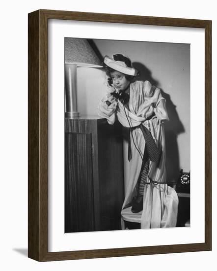 Four Year Old Girl Dressing Up and Imitating Adult-null-Framed Photographic Print
