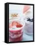Four Yoghurts with Berries, Cereal and Watermelon-null-Framed Stretched Canvas