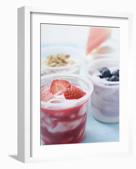 Four Yoghurts with Berries, Cereal and Watermelon-null-Framed Photographic Print