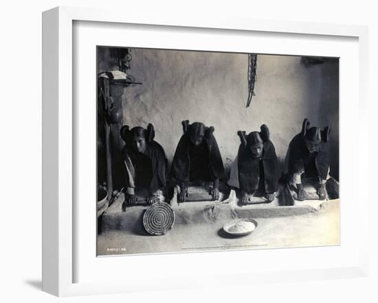 Four Young Hopi Indian Women Grinding Grain, 1906-Edward Curtis-Framed Art Print