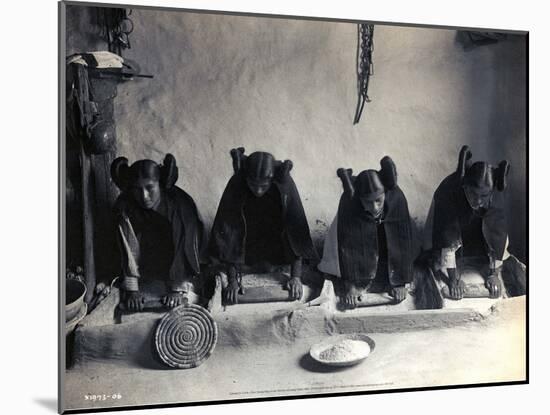 Four Young Hopi Indian Women Grinding Grain, 1906-Edward Curtis-Mounted Art Print