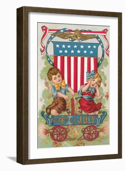 Fourth of July, Children with Firecrackers-null-Framed Art Print