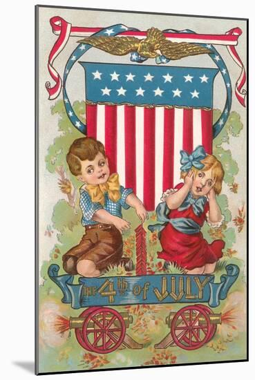 Fourth of July, Children with Firecrackers-null-Mounted Art Print