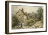 Fowl House Farm, Witley, with Children, a Shepherd and a Flock of Sheep Nearby-Myles Birket Foster-Framed Giclee Print