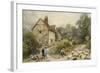 Fowl House Farm, Witley, with Children, a Shepherd and a Flock of Sheep Nearby-Myles Birket Foster-Framed Giclee Print