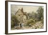 Fowl House Farm, Witley, with Children, a Shepherd and a Flock of Sheep Nearby-Myles Birket Foster-Framed Giclee Print