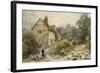 Fowl House Farm, Witley, with Children, a Shepherd and a Flock of Sheep Nearby-Myles Birket Foster-Framed Giclee Print