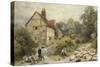 Fowl House Farm, Witley, with Children, a Shepherd and a Flock of Sheep Nearby-Myles Birket Foster-Stretched Canvas