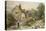 Fowl House Farm, Witley, with Children, a Shepherd and a Flock of Sheep Nearby-Myles Birket Foster-Stretched Canvas