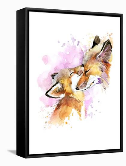 Fox and Baby. Watercolor Illustration. Motherhood Background-Faenkova Elena-Framed Stretched Canvas