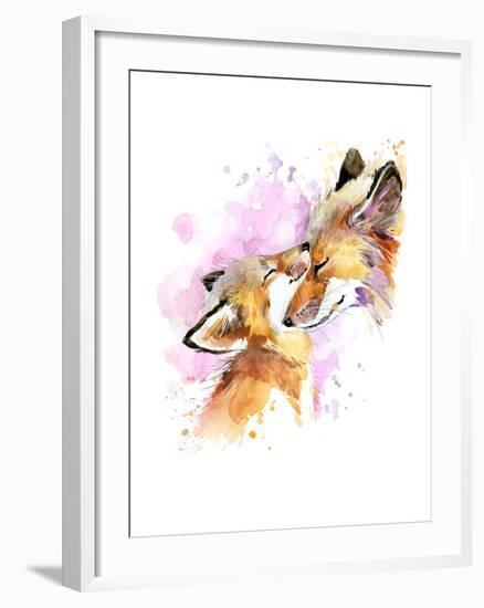 Fox and Baby. Watercolor Illustration. Motherhood Background-Faenkova Elena-Framed Art Print