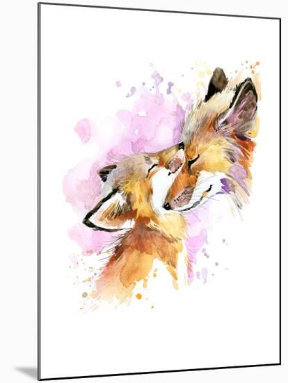 Fox and Baby. Watercolor Illustration. Motherhood Background-Faenkova Elena-Mounted Art Print