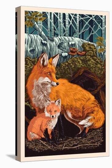 Fox and Kit-Lantern Press-Stretched Canvas