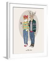 Fox Girl and Deer Boy Hipsters-Olga Angellos-Framed Art Print