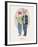 Fox Girl and Deer Boy Hipsters-Olga Angellos-Framed Art Print
