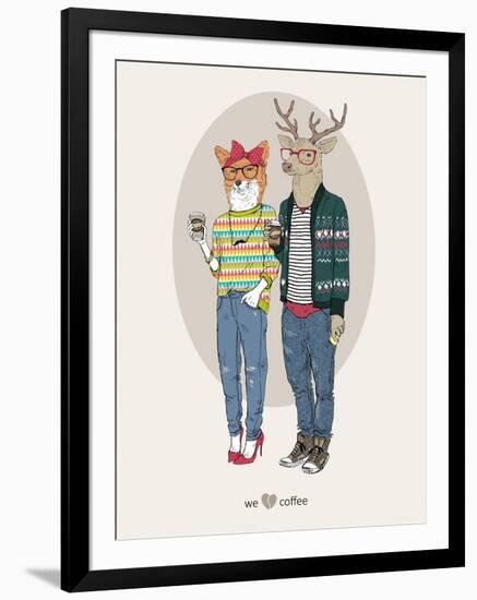 Fox Girl and Deer Boy Hipsters-Olga Angellos-Framed Art Print