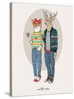 Fox Girl and Deer Boy Hipsters-Olga Angellos-Stretched Canvas