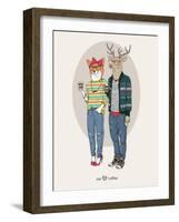 Fox Girl and Deer Boy Hipsters-Olga Angellos-Framed Art Print