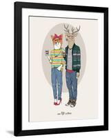 Fox Girl and Deer Boy Hipsters-Olga Angellos-Framed Art Print