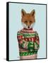 Fox in Christmas Sweater-Fab Funky-Framed Stretched Canvas