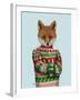 Fox in Christmas Sweater-Fab Funky-Framed Art Print