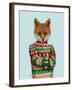 Fox in Christmas Sweater-Fab Funky-Framed Art Print