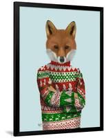 Fox in Christmas Sweater-Fab Funky-Framed Art Print