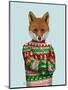 Fox in Christmas Sweater-Fab Funky-Mounted Art Print