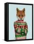 Fox in Christmas Sweater-Fab Funky-Framed Stretched Canvas