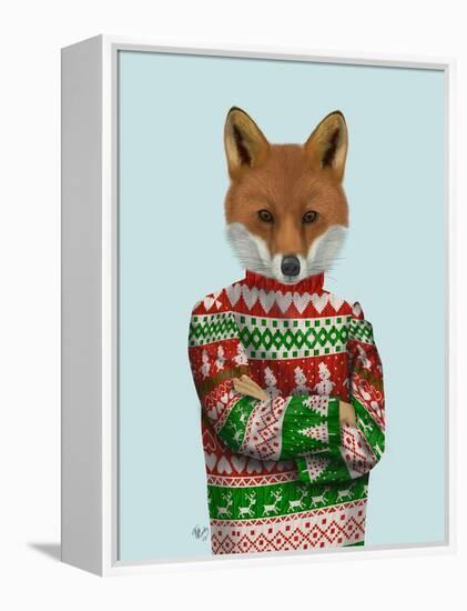 Fox in Christmas Sweater-Fab Funky-Framed Stretched Canvas