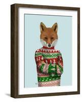 Fox in Christmas Sweater-Fab Funky-Framed Art Print