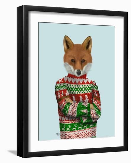 Fox in Christmas Sweater-Fab Funky-Framed Art Print