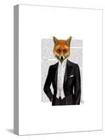 Fox in Evening Suit Portrait-Fab Funky-Stretched Canvas