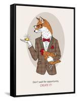 Fox Man in Pin Suit-Olga Angellos-Framed Stretched Canvas