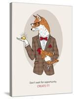 Fox Man in Pin Suit-Olga Angellos-Stretched Canvas