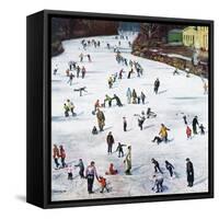 "Fox River Ice-Skating", January 11, 1958-John Falter-Framed Stretched Canvas