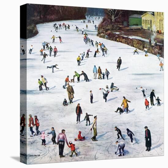 "Fox River Ice-Skating", January 11, 1958-John Falter-Stretched Canvas