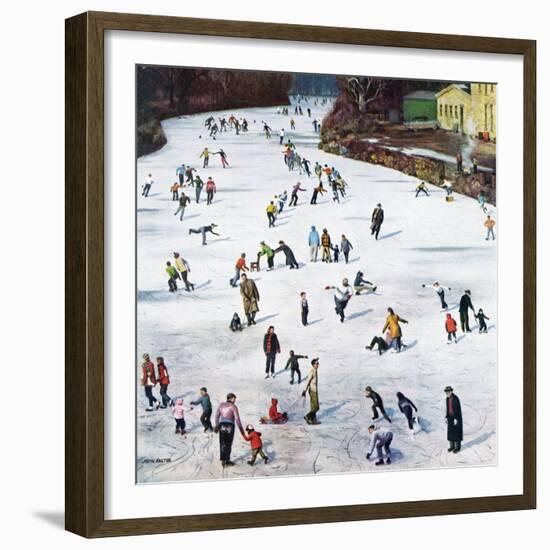 "Fox River Ice-Skating", January 11, 1958-John Falter-Framed Giclee Print