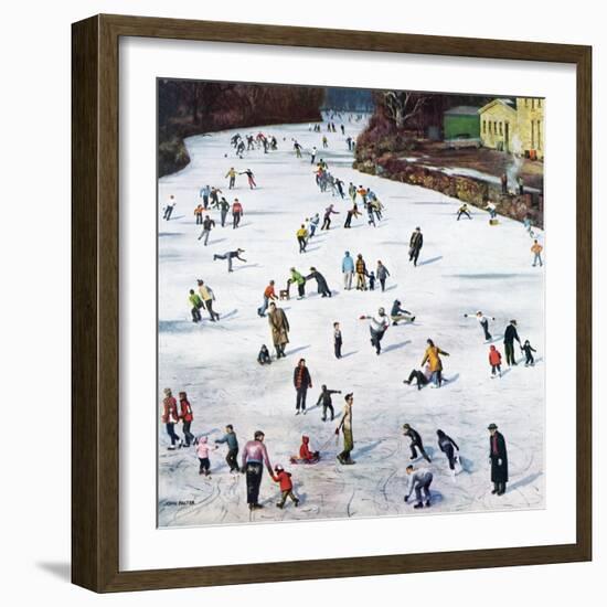 "Fox River Ice-Skating", January 11, 1958-John Falter-Framed Premium Giclee Print