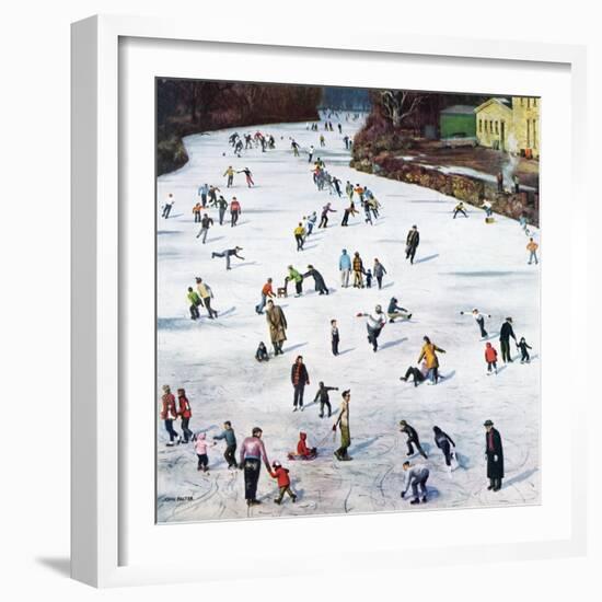 "Fox River Ice-Skating", January 11, 1958-John Falter-Framed Giclee Print