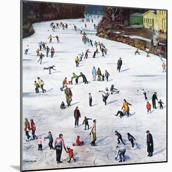 "Fox River Ice-Skating", January 11, 1958-John Falter-Mounted Giclee Print