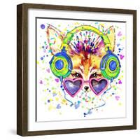 Fox T-Shirt Graphics. Fox Illustration with Splash Watercolor Textured Background. Un-Dabrynina Alena-Framed Art Print