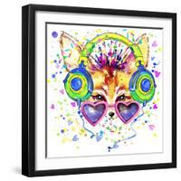 Fox T-Shirt Graphics. Fox Illustration with Splash Watercolor Textured Background. Un-Dabrynina Alena-Framed Art Print