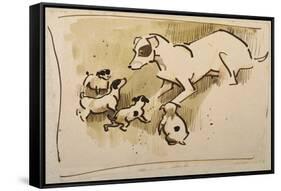 Fox Terrier and Puppies-Joseph Crawhall-Framed Stretched Canvas