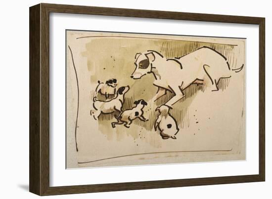 Fox Terrier and Puppies-Joseph Crawhall-Framed Giclee Print