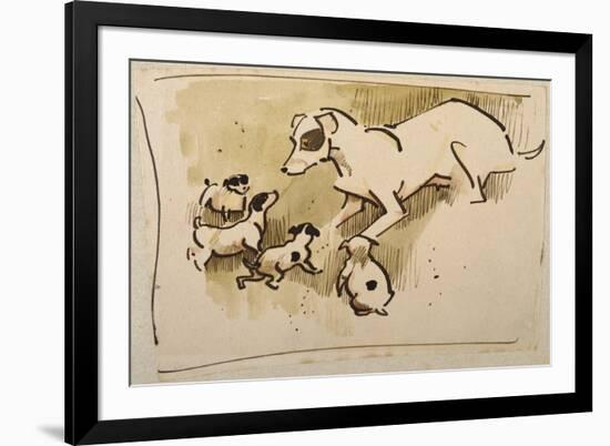 Fox Terrier and Puppies-Joseph Crawhall-Framed Giclee Print