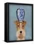 Fox Terrier with Blue Vase-Fab Funky-Framed Stretched Canvas