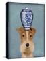 Fox Terrier with Blue Vase-Fab Funky-Stretched Canvas