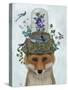 Fox with Butterfly Bell Jar-Fab Funky-Stretched Canvas