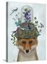 Fox with Butterfly Bell Jar-Fab Funky-Stretched Canvas